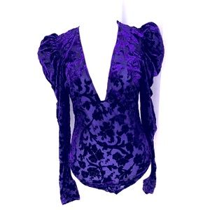 Free People Intimately Magic Hour Velvet Bodysuit in Deep Sea Combo M NWT (B1)